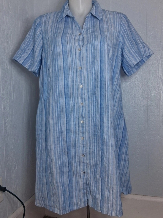 Tahari Dresses & Skirts - Tahari Lagenlook 100% Linen Striped 1X Dress Essential Coastal Cruise Staple